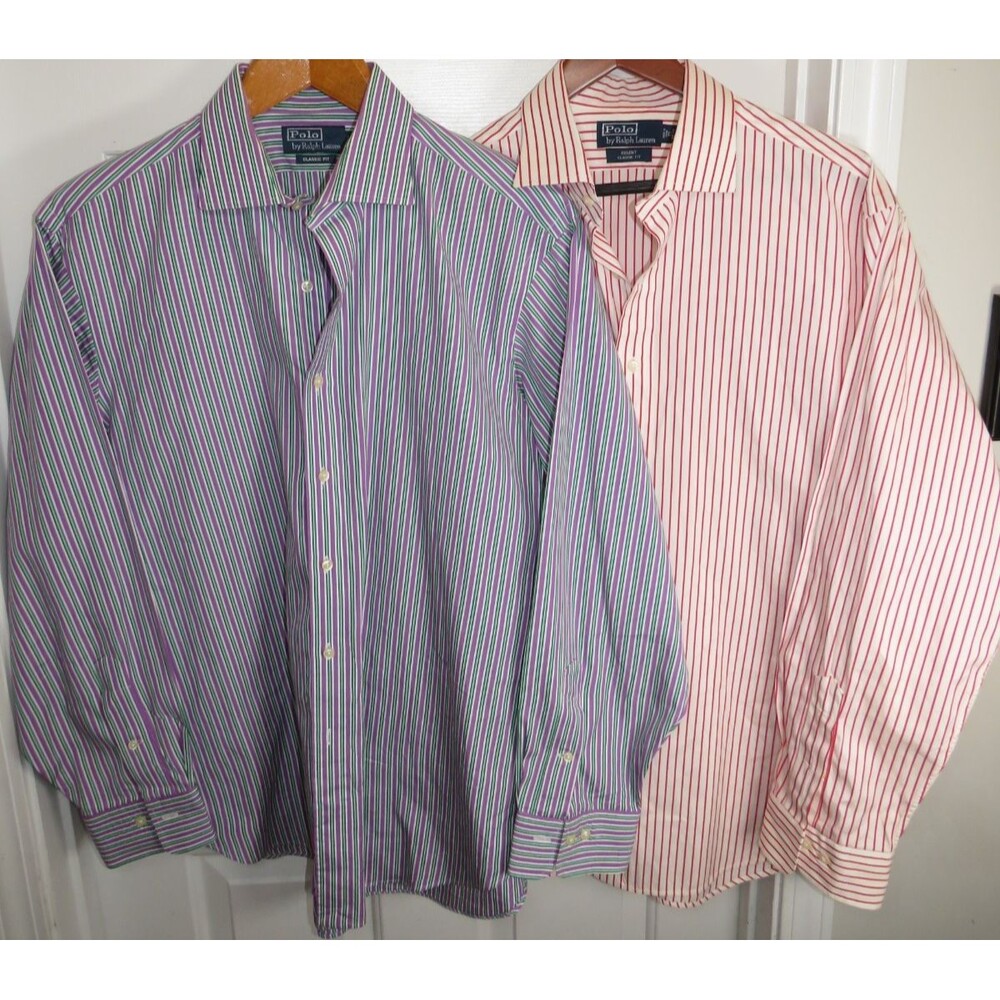 *Lot of 2* Polo Ralph Lauren Mens 17 34/35 Classic Fit Vertical Striped Shirts